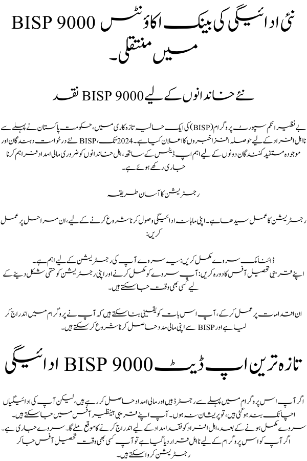 BISP 9000 new Payment Transfer To Bank Accounts