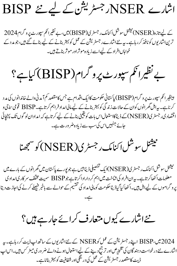 New NSER Indicators for BISP Registrations